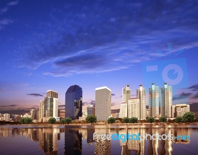 Urban City Skyline In The Morning With Space Stock Photo
