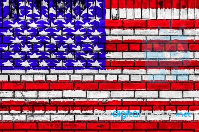 Usa Flag On Brick Wall Stock Photo
