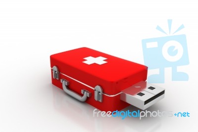 Usb Flash Drive And First Aid Box Stock Image