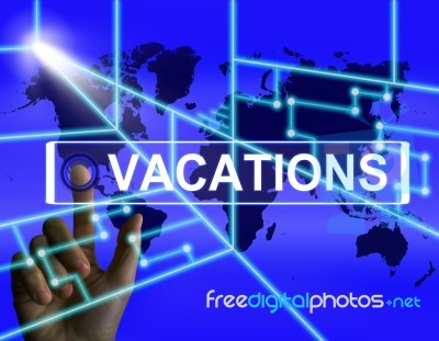 Vacations Screen Means Internet Planning Or Worldwide Vacation T… Stock Image