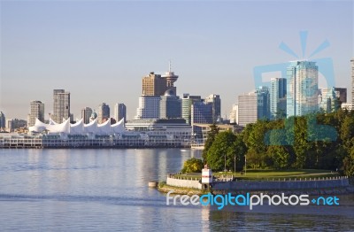 Vancouver Skyline And Stanley Park Stock Photo