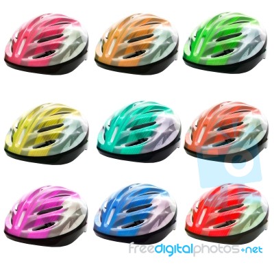 Varities Color Of Bicycle Safety Helmet Isolated On White Backgr… Stock Photo