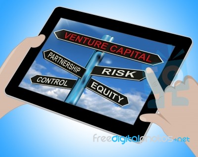 Venture Capital Tablet Shows Partnership Risk Control And Equity… Stock Image