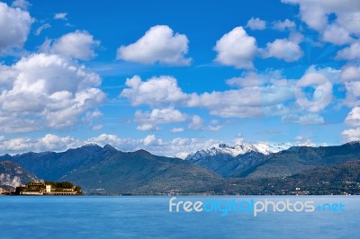 View Over Lake Maggiore And Alps Mountains Stock Photo