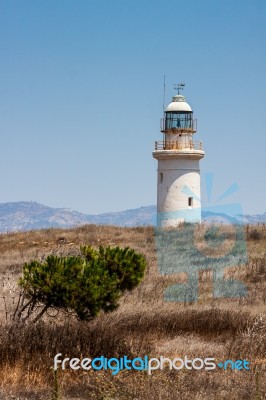 View To The Lighthouse Near Paphos Stock Photo