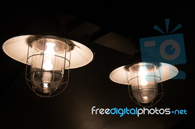Vintage Lamp Hanging On Ceiling Stock Photo