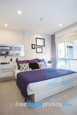 Violet Bedroom Stock Photo