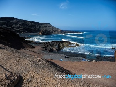 Volcano And Sea In Lanzarote Stock Photo