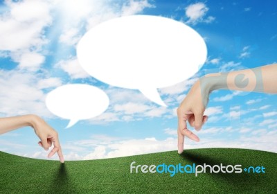 walking Fingers with speech balloon Stock Photo