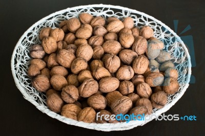 Walnuts In A Basket Stock Photo