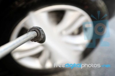 Washing Car Wheel Stock Photo