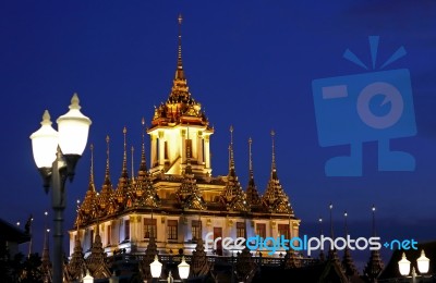 Wat Ratchanadda Metallic Castle Night Scene Stock Photo