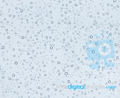 Water Bubbles On Glass Blue Background Stock Photo
