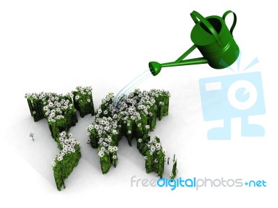 Watering Can And Green Earth Stock Image