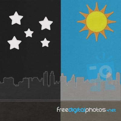 Weather Seasonal Concept In Stitch Style On Fabric Background Stock Image
