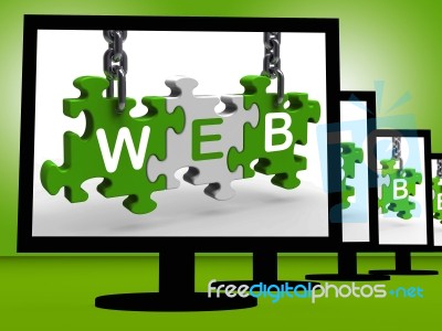 Web On Monitors Shows Website Information Stock Image