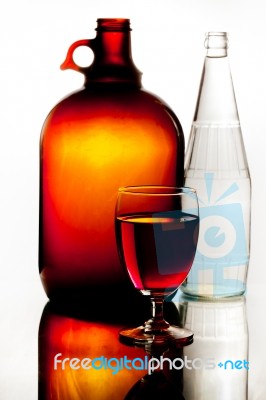 White And Red Wine Bottle Stock Photo