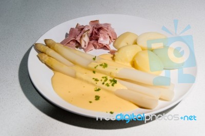 White Asparagus (german Asparagus) Meal Stock Photo