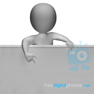 White Blank Sign With Copyspace And 3d Character Pointing Stock Image