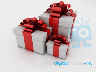White Gift Boxes With Ribbons And Bows Isolated On White Backgro… Stock Image