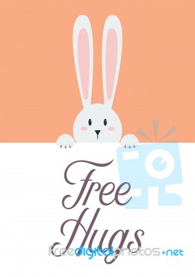 White Rabbit With Free Hugs Sign Stock Image