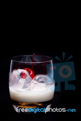 White Russian Cocktail - Isolated On Black Stock Photo