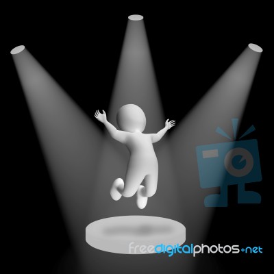 White Spotlights On Jumping Character Showing Fame And Performan… Stock Image