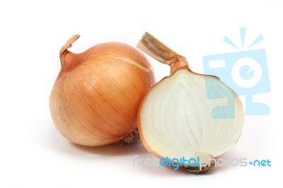 Whole and halved onion Stock Photo