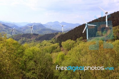 Wind Power In The Mountains Stock Photo