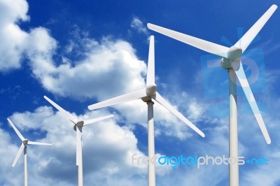 Wind Turbines And Blue Sky Stock Photo