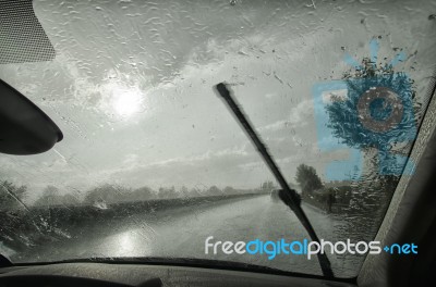 Windshield Wiper In Action Stock Photo