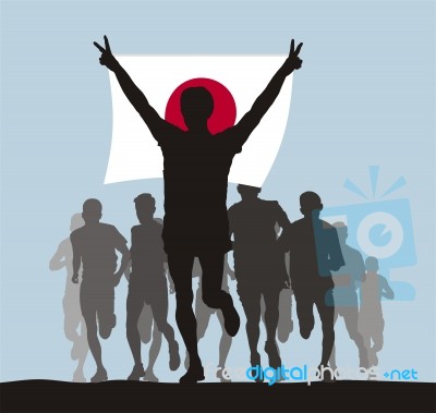 Winner Of The Athletics Competition With The Japan Flag At The F… Stock Image