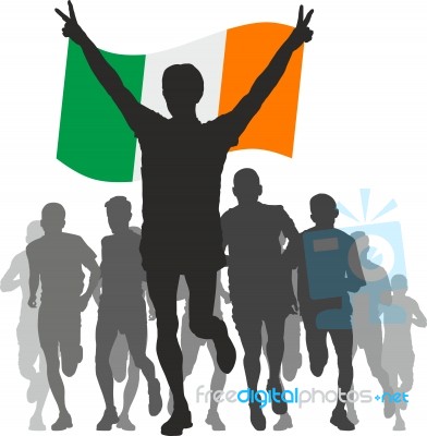 Winner With The Ireland Flag At The Finish Stock Image