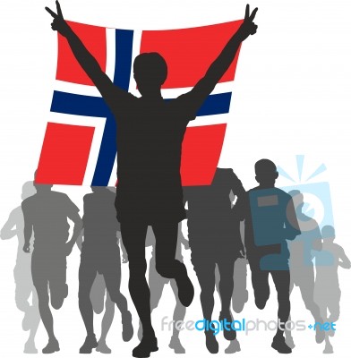 Winner With The Norway Flag At The Finish Stock Image
