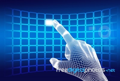 Wireframe hand touching button Stock Image