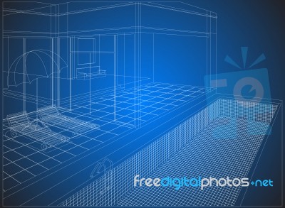 Wireframe Home Exterior Stock Image