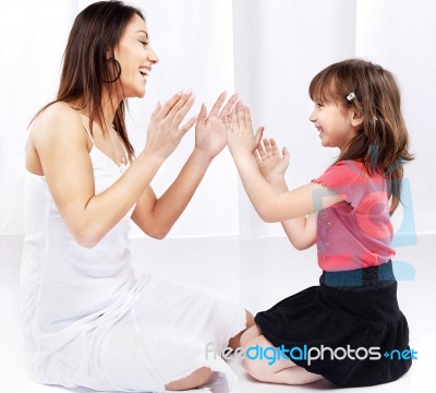 Woman And Child Laughing Stock Photo