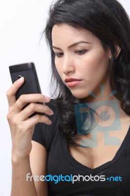 Woman And Phone Stock Photo