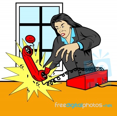 Woman Angry Throwing Phone Retro Stock Image