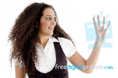 Woman Counting The Number Four Stock Photo