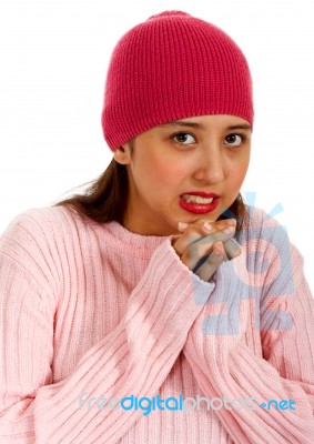 Woman Feeling Cold Stock Photo