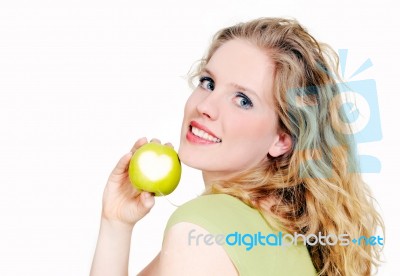 Woman Holding Apple Stock Photo