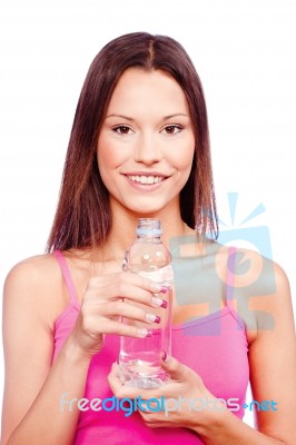 Woman Holding Bottle Of Water Stock Photo