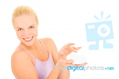 Woman Holding Cream Stock Photo