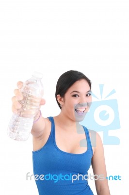 Woman Holding Drink Bottle Stock Photo