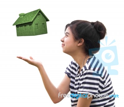 Woman Holding Eco House,sustainable Concept Stock Image