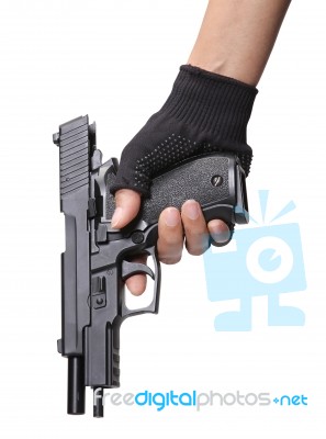 Woman Holding Gun Stock Photo