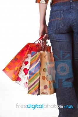 Woman Holding Shopping Bags Stock Photo