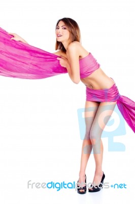 Woman In Pink Material Stock Photo