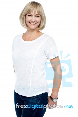 Woman In Trendy Outfit Posing In Style Stock Photo